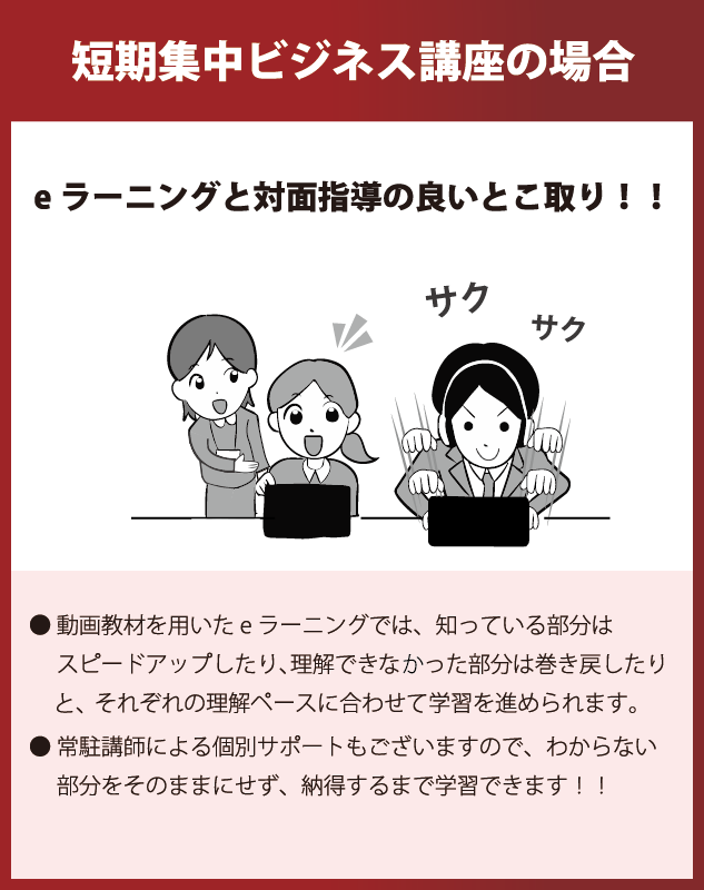 短期集中ビジネス講座の場合：eラーニングと対面指導の良いとこ取り